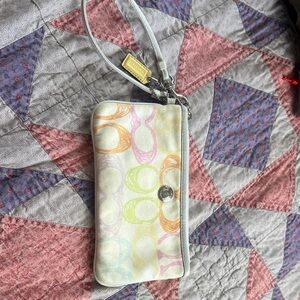 Coach Multicolor Pastel Signature Wristlet in Cream
